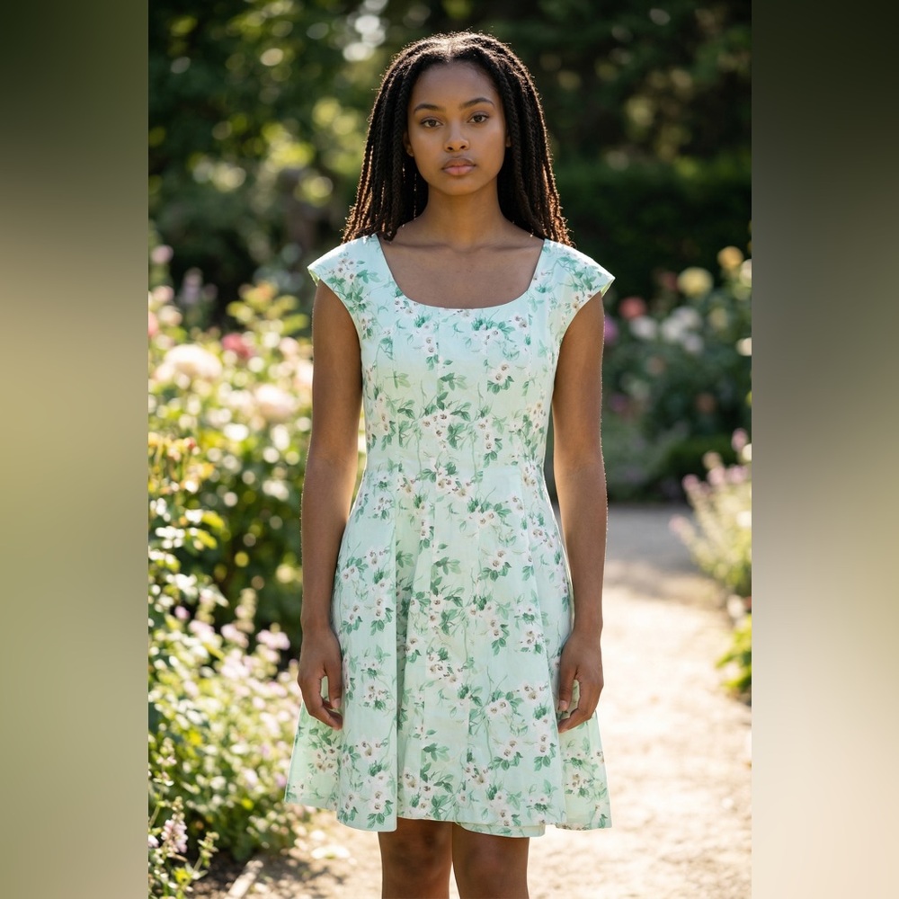 a new day Mint Green Floral Scoop-Neck Midi Dress size 8. NWOT